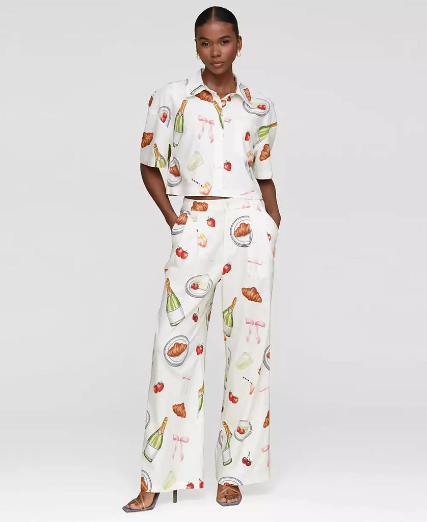 Avec Les Filles Women's Printed High-Rise Wide-Leg Pants 4