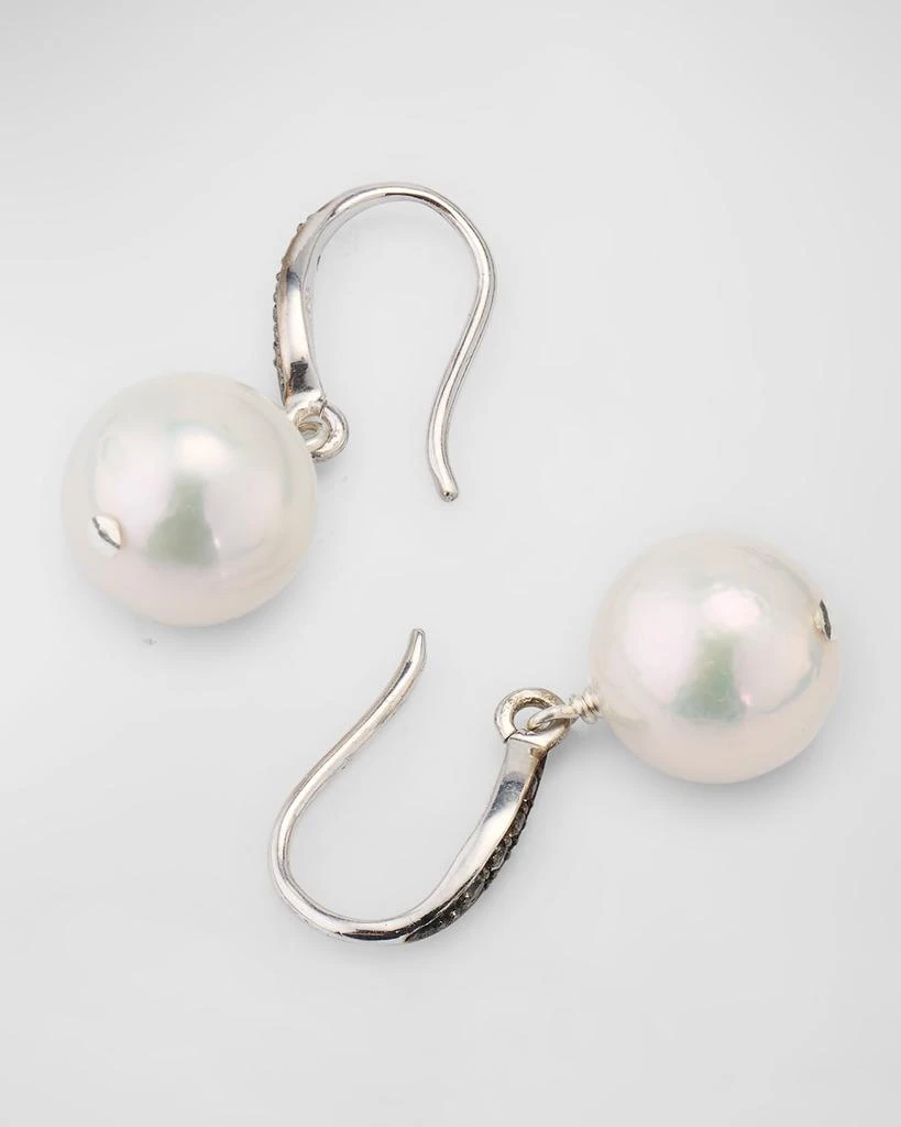 Margo Morrison White Edison Freshwater Pearl Earrings with White Sapphires 4