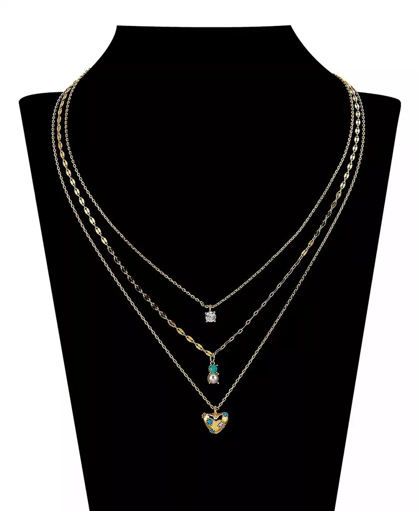 Unwritten Natural Pearl Cubic Zirconia Puff Heart Layered Necklace Set 3