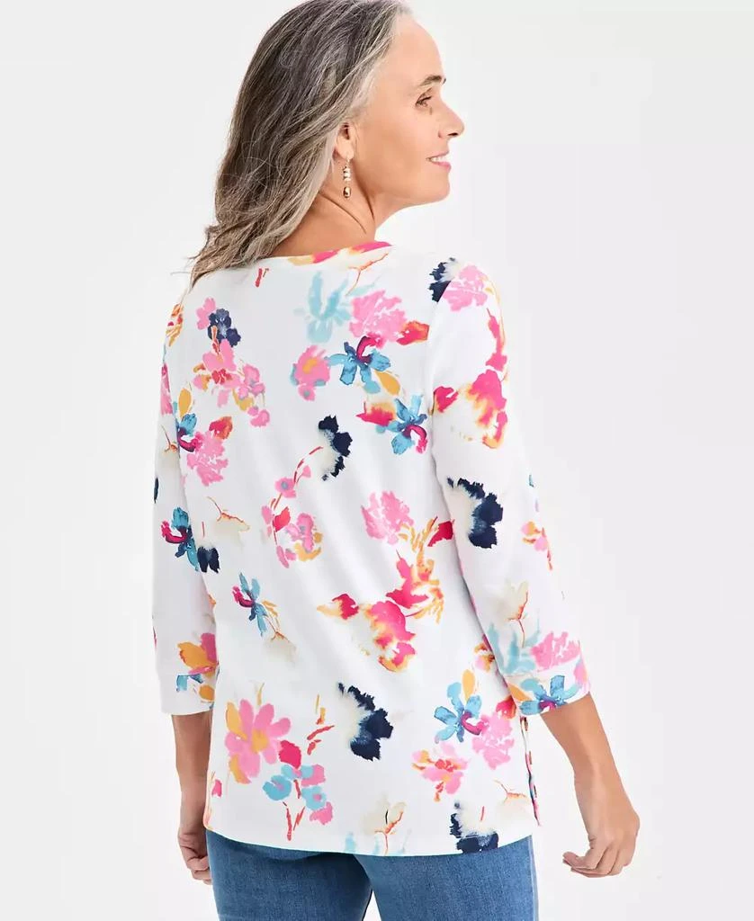 Style & Co Petite Crewneck Button Floral Essence Top 3