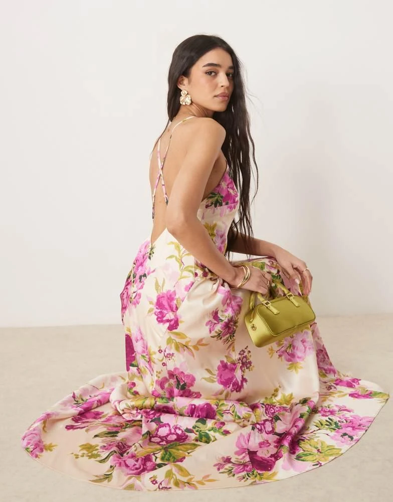 open lace back dress Veda Strappy Back Maxi Dress Floral Pink M