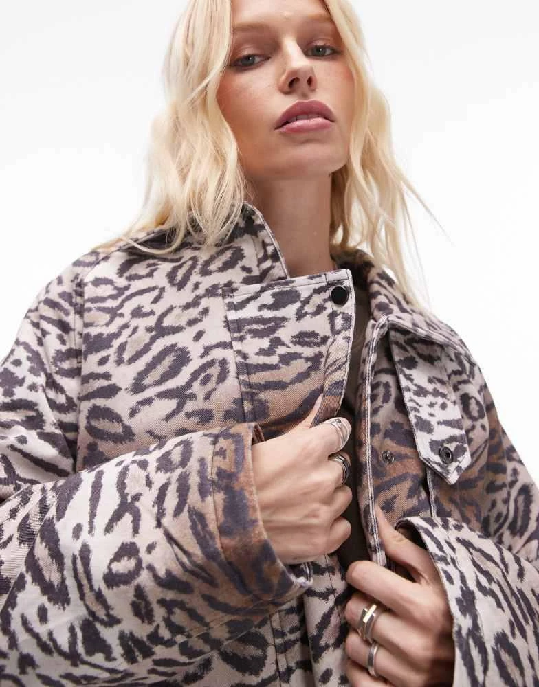 Topshop Topshop leopard print cotton long jacket with quilted lining 3