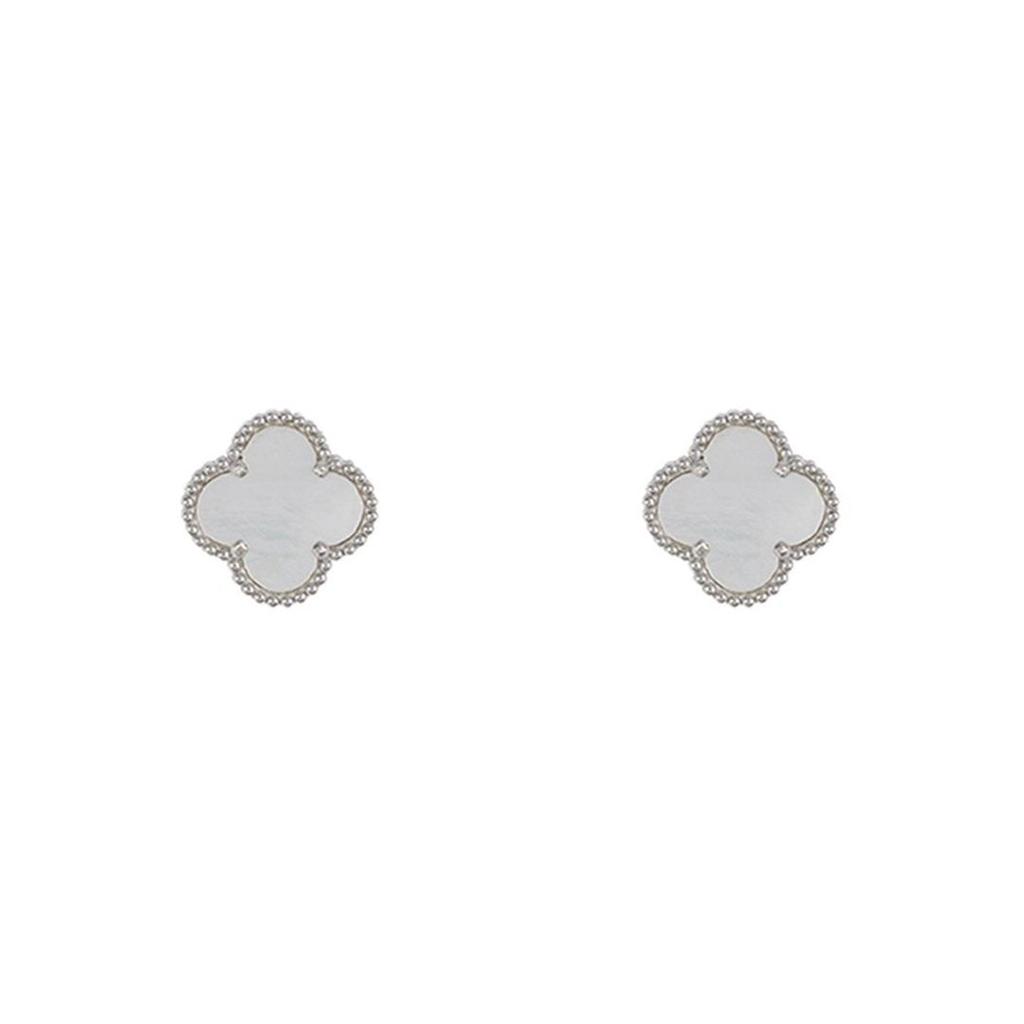 Adornia Adornia Quatrefoil White Mother of Pearl Clover Stud Earrings silver