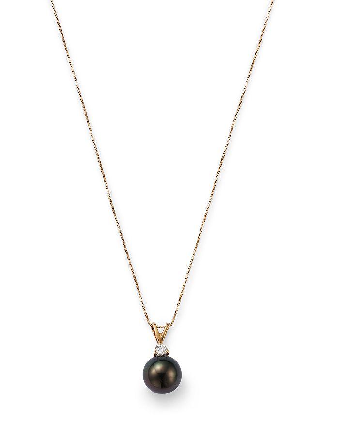 Bloomingdale's Tahitian Black Cultured Pearl & Diamond Pendant Necklace in 14K Yellow Gold, 18" - 100% Exclusive