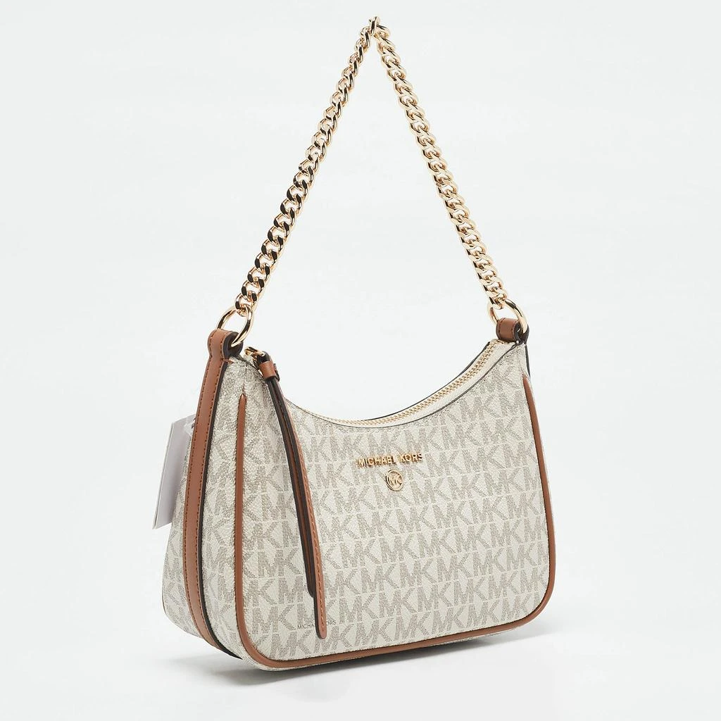 Michael Kors Michael Kors White/Brown Signature Coated Canvas and Leather Jet Set Charm Pochette Bag 3