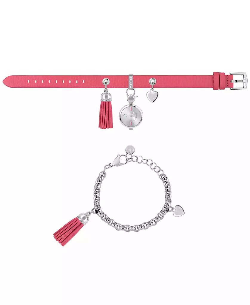 Furla Women's Stacy White Dial Stainless Steel Chain Calfskin Leather Watch Set
