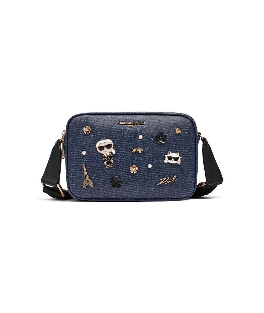 Karl Lagerfeld Paris MAYBELLE DENIM CROSSBODY WITH PINS