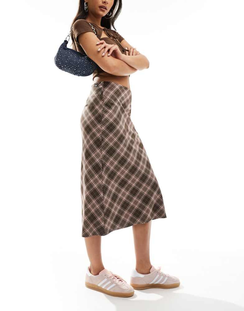 minga Minga London plaid midi skirt in brown and pink
