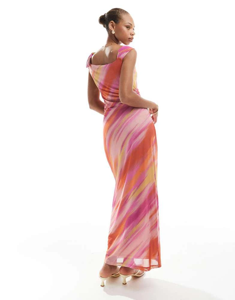 VERO MODA Vero Moda mesh asymmetric off shoulder maxi dress in pastel tie dye print 3