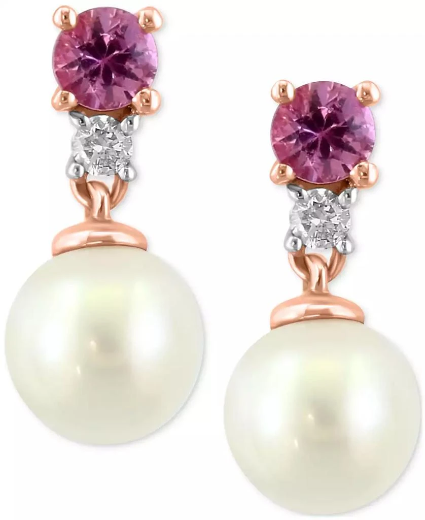 Effy EFFY® Cultured Freshwater Pearl (5-1/2mm), Pink Sapphire (1/4 ct. t.w.), and Diamond (1/20 ct. t.w.) Drop Earrings in 14k Rose Gold 3