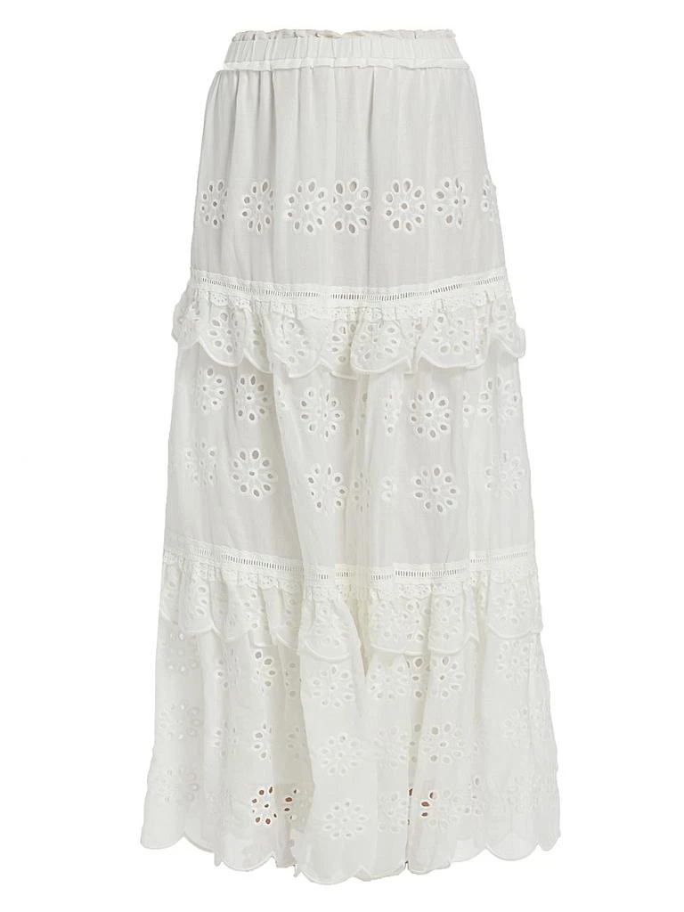 Farm Rio Eyelet Cotton Ruffle Maxi Skirt