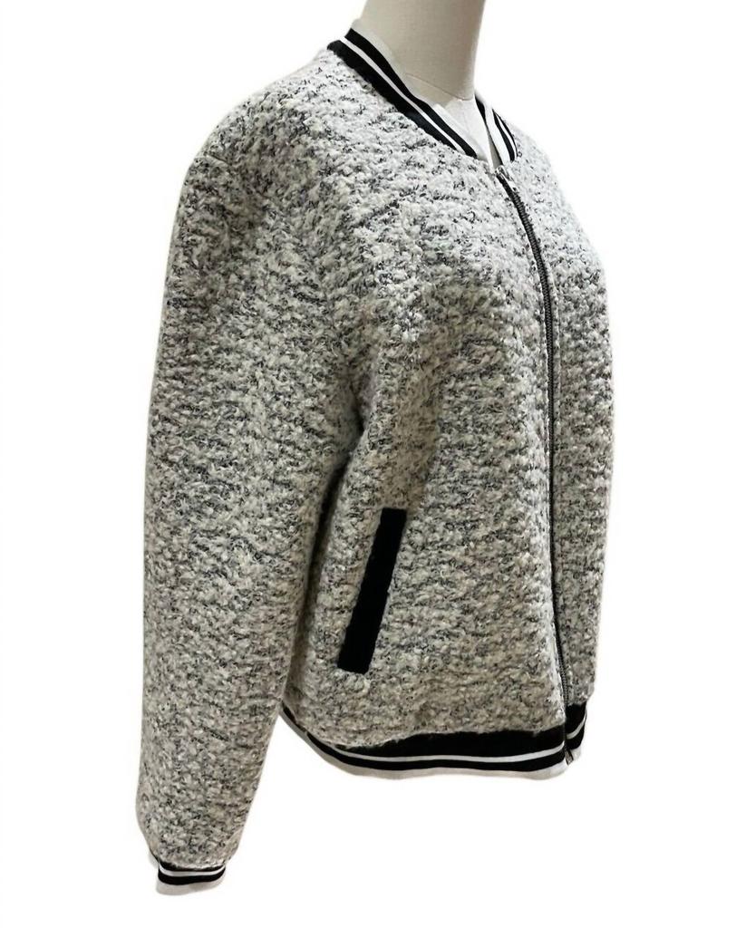 Glamorous Glamorous - Women's Cashmere Blend Boucle Winter Varsity Style Bomber Jacket