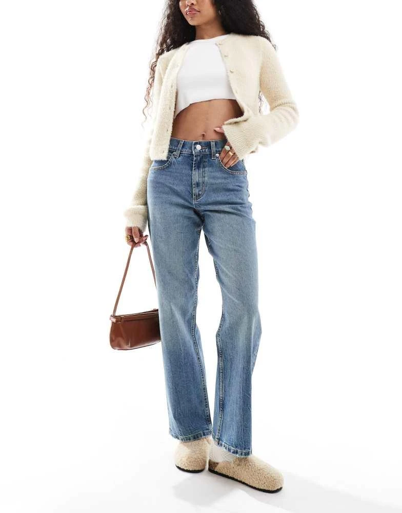 ASOS ASOS DESIGN Petite comfort stretch straight leg jean in mid blue 1