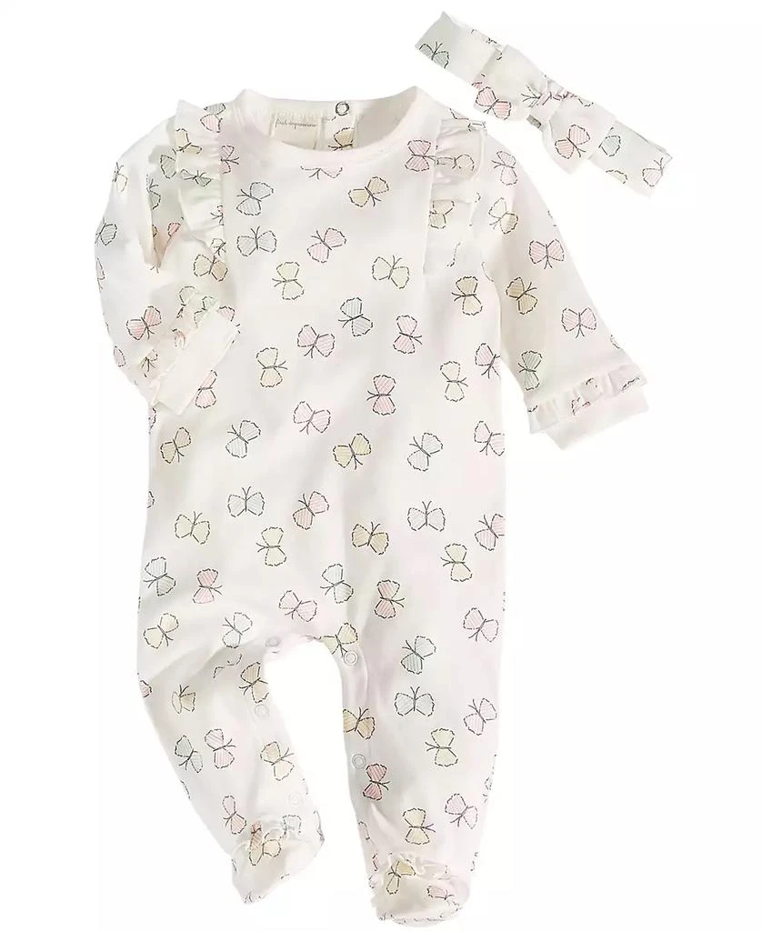 First Impressions Baby Girls Butterfly Footed Coverall and Headband, 2 Piece Set, Created for Macy's 1