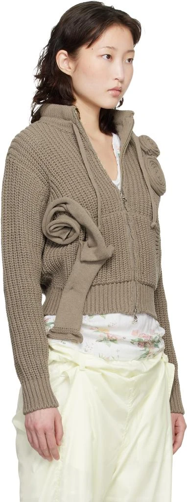 OPEN YY Taupe Applique Knit Zipup Sweater 2