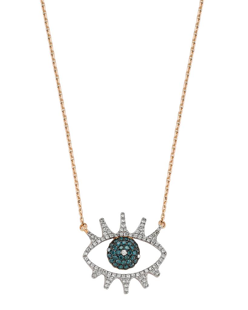 Bee Goddess Eye Light Open Multi-Diamond Pendant Necklace, White/Blue