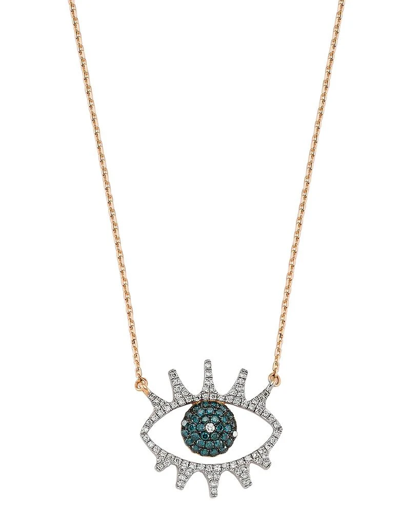 Bee Goddess Eye Light Open Multi-Diamond Pendant Necklace, White/Blue 1