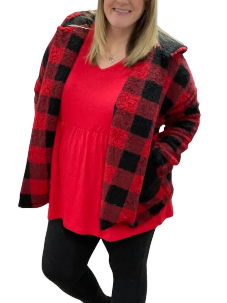 Honeyme Honeyme - Buffalo Plaid Sherpa Sweater Jacket