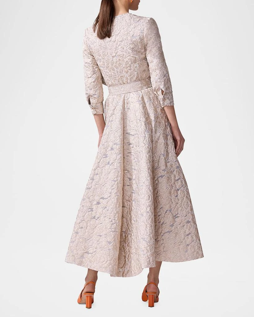 Carolina Herrera Metallic Floral Brocade Belted Midi Trench Dress 3
