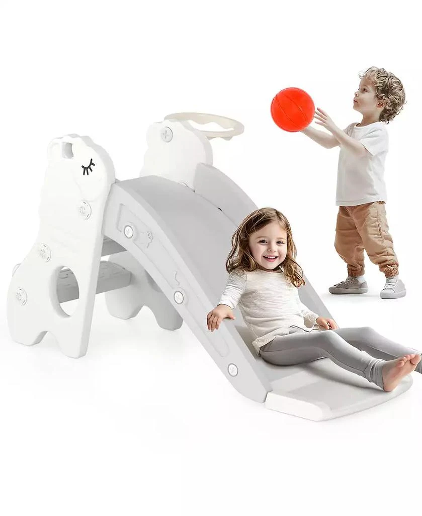 Bruce 
Shark 3-in-1 Foldable Toddler Slide with Climb 
Basketball Hoop – Safe Triangle Structure