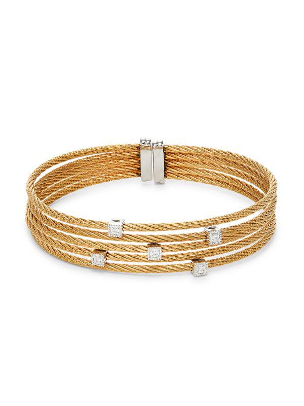 ALOR Goldtone Stainless Steel, 14K White Gold & 0.05 TCW Diamond Bangle Bracelet