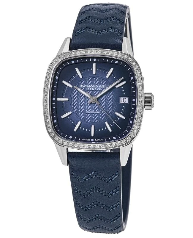 Raymond Weil Raymond Weil Freelancer Automatic Blue Dial Diamond Bezel Leather Strap Women's Watch 2490-SCS-50051 1