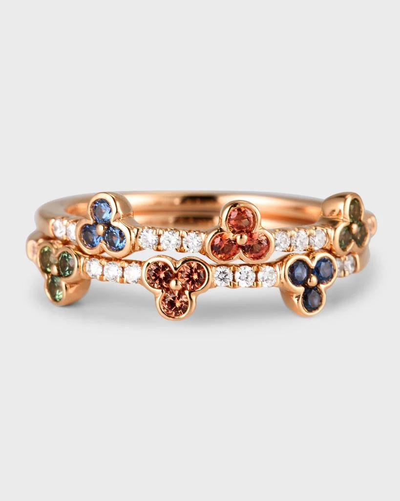 Lisa Nik Rainbow 18K Rose Gold Sapphire & Diamond Flower Band Ring, Size 6 1