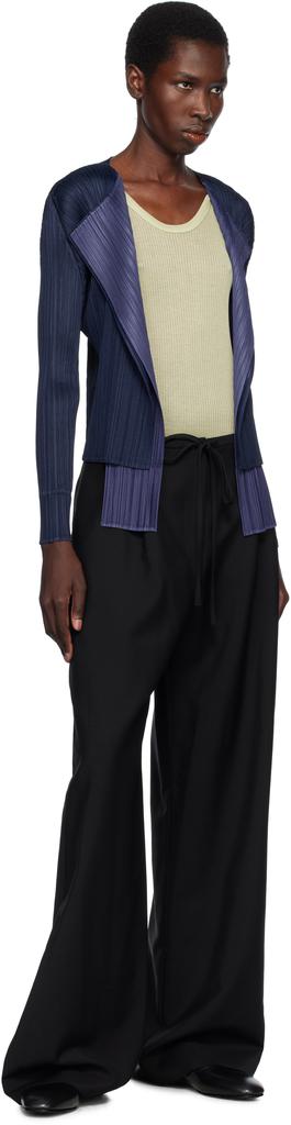 Pleats Please Navy Merry Bicolor Cardigan - Women's Pleats Please Navy Merry Bicolor Cardigan - Women's