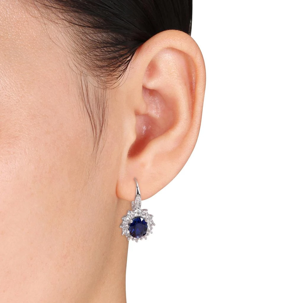 Mimi & Max 8.06 CT TGW Created Blue and White Sapphire and Halo Diamond Leverback Earrings in Sterling Silver 3