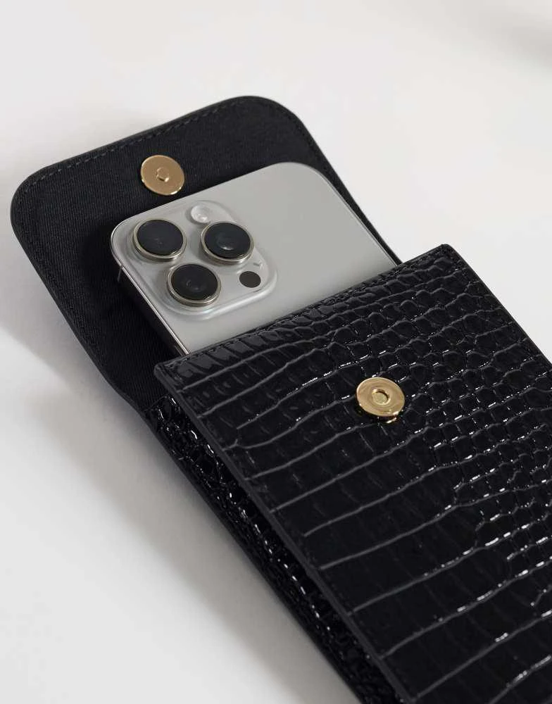 Mango Mango cross body phone pouch in black croc print 3