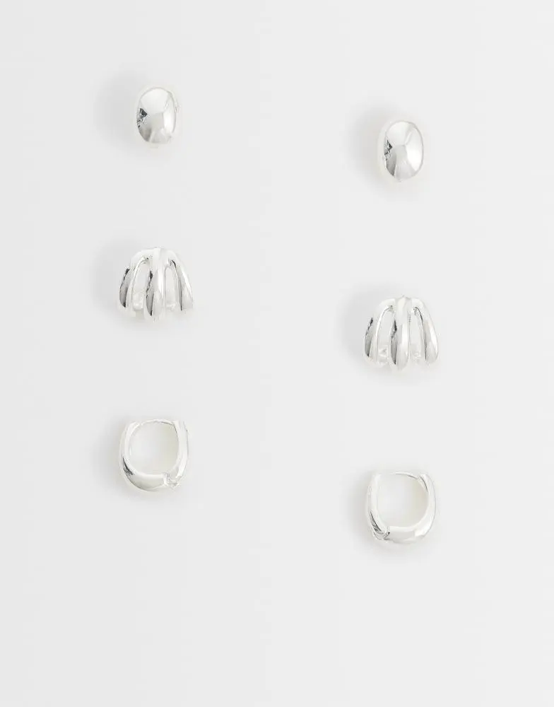 Mango Mango 3 pack stud earrings in silver