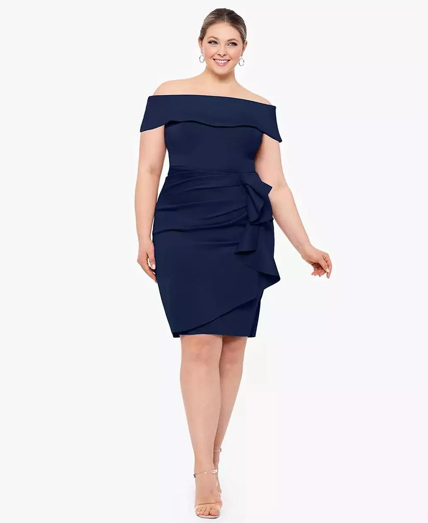 XSCAPE Plus Size Off-The-Shoulder Ruffled Dress 1