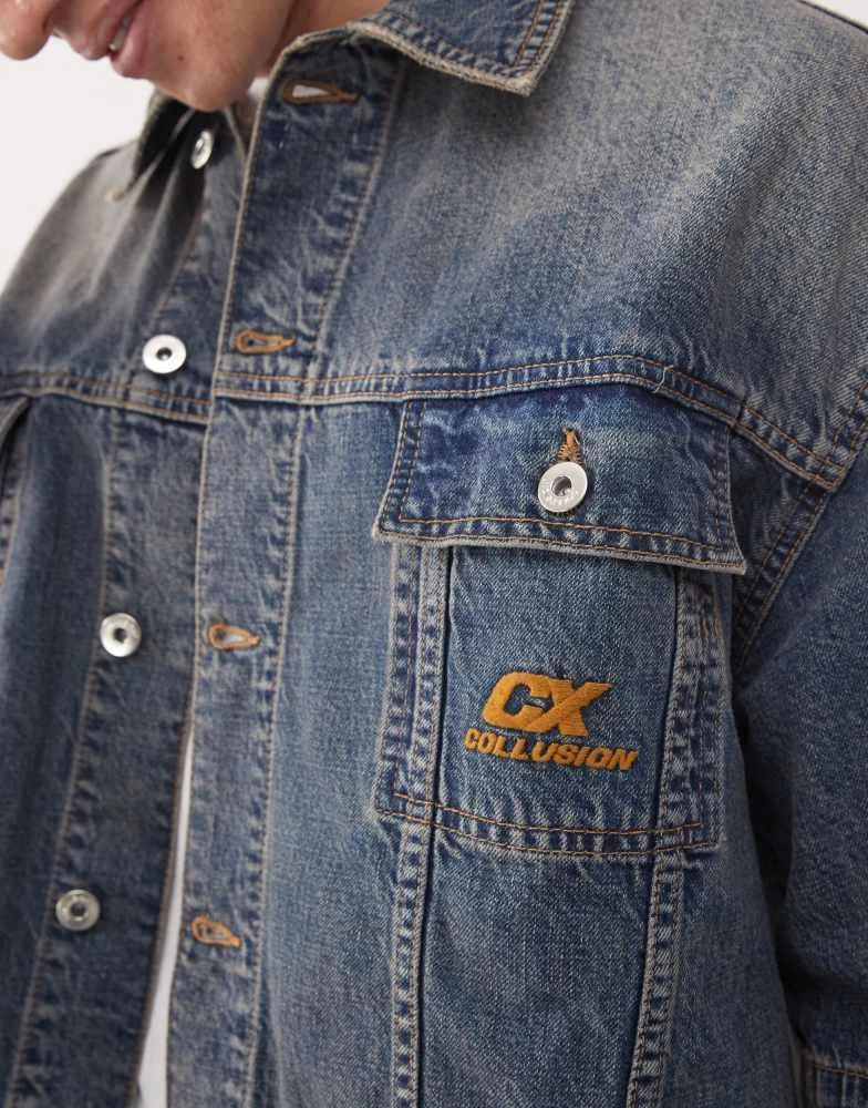 COLLUSION COLLUSION denim skate shirt in midwash 4
