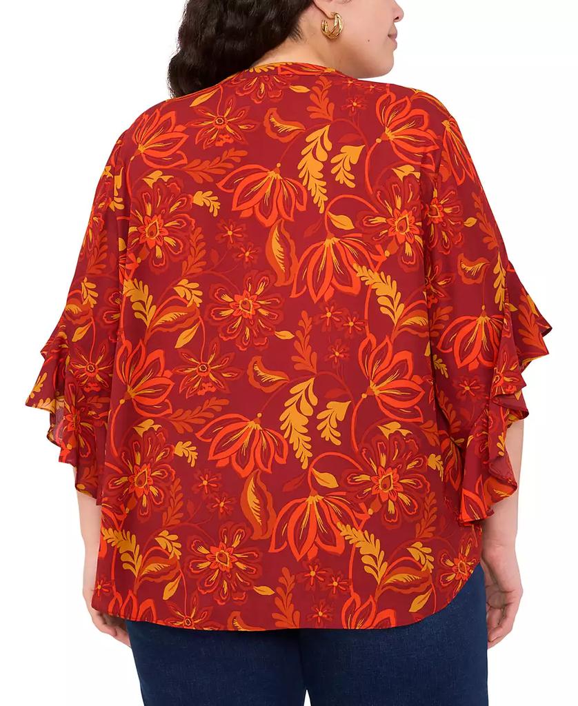 Vince Camuto Plus Size Split-Neck Ruffle-Cuff Blouse