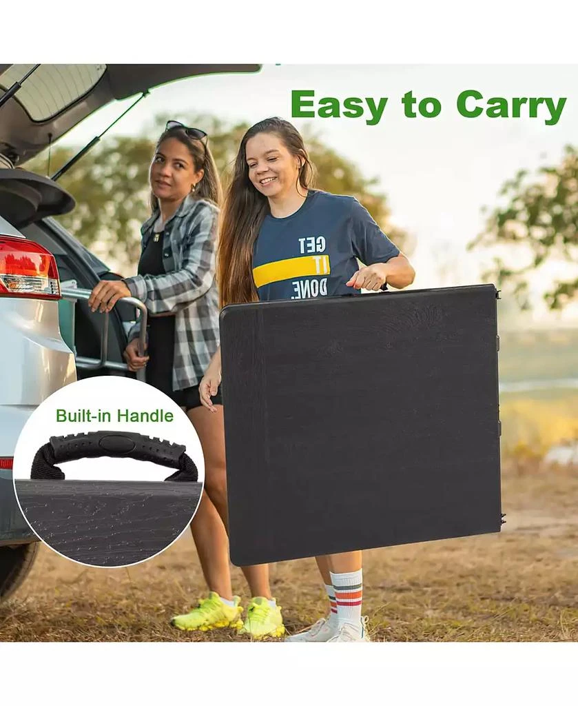 Costway 5 ft Folding Picnic Table Outdoor Dining Table with Rattan Grain HDPE Tabletop 7