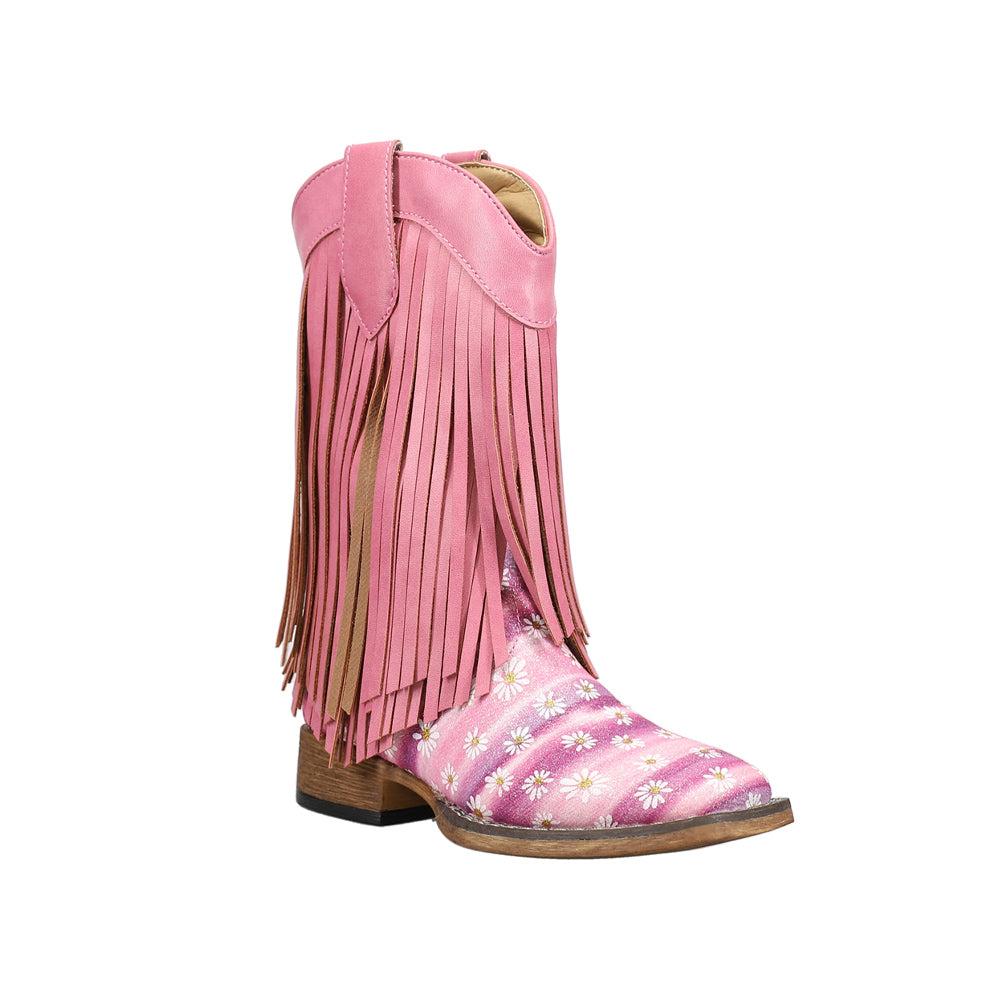 Roper Double Fringe Glitter Metallic Square Toe Cowboy Boots (Little Kid)