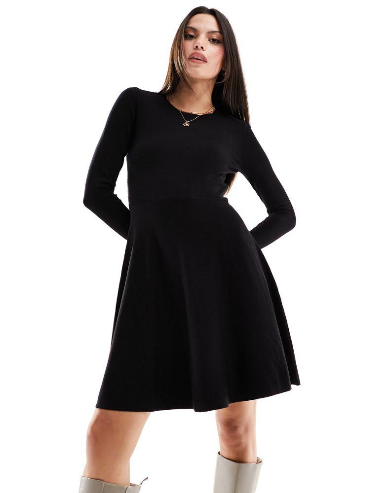 Y.A.S. Y.A.S knitted fit and flare mini dress with lace cuff detail in black