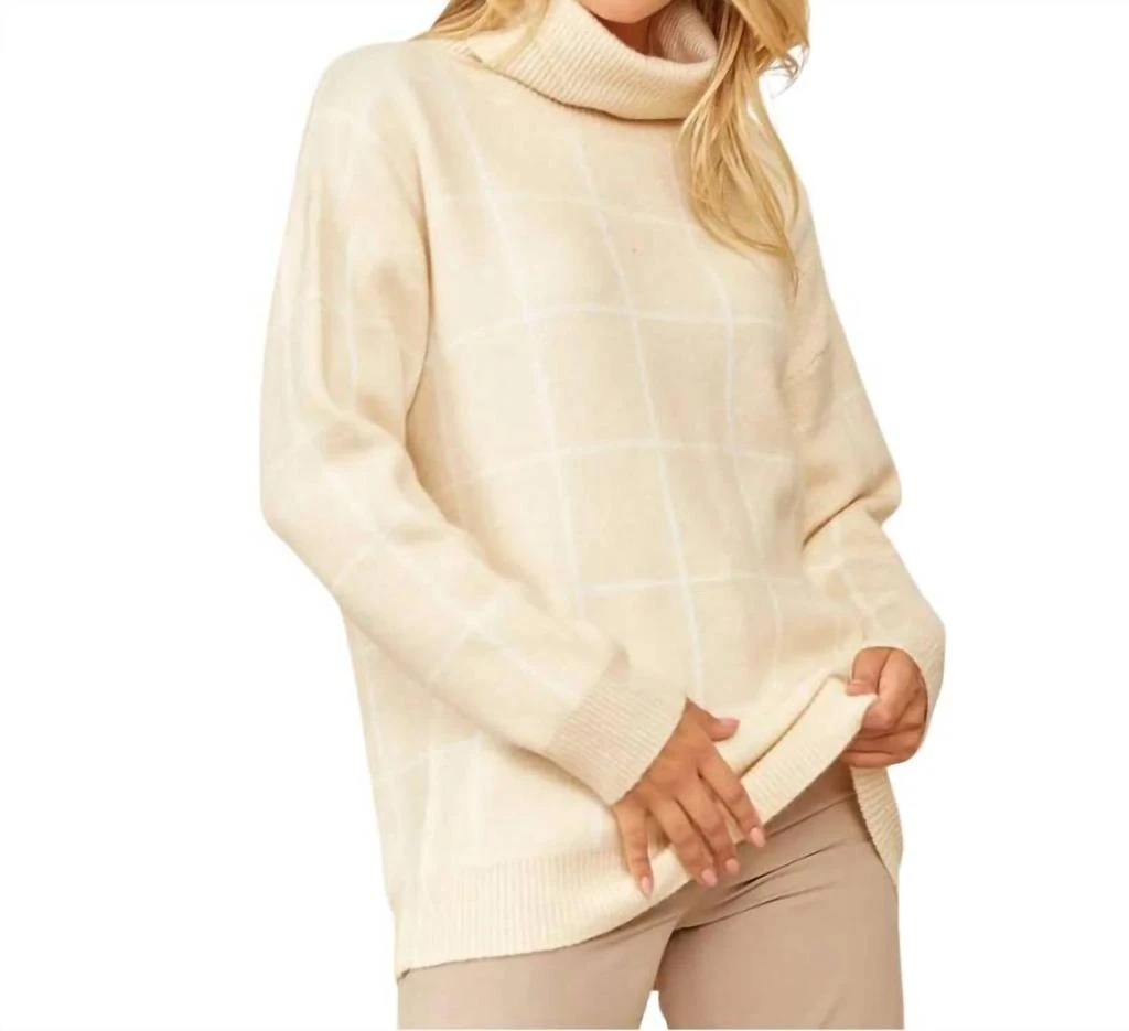 ANDREE BY UNIT Windowpane Sweater In Cream 1