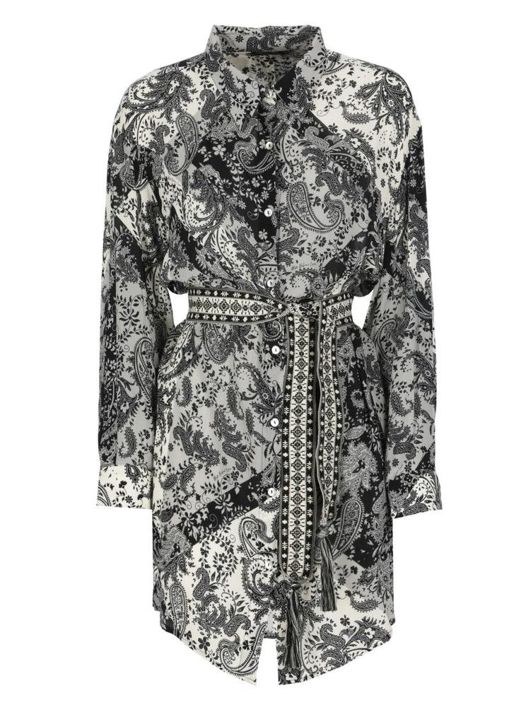 MISS BIKINI Paisley-Patterned Grey Viscose Caftan With Matching Belt