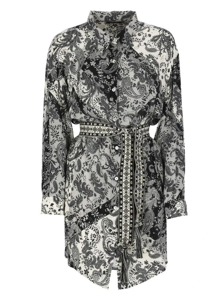 MISS BIKINI Paisley-Patterned Grey Viscose Caftan With Matching Belt 1