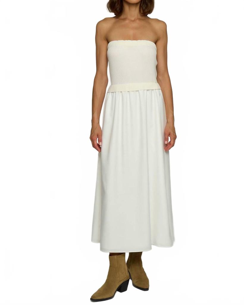 Central Park West Tube Dress With Woven Skirt In White