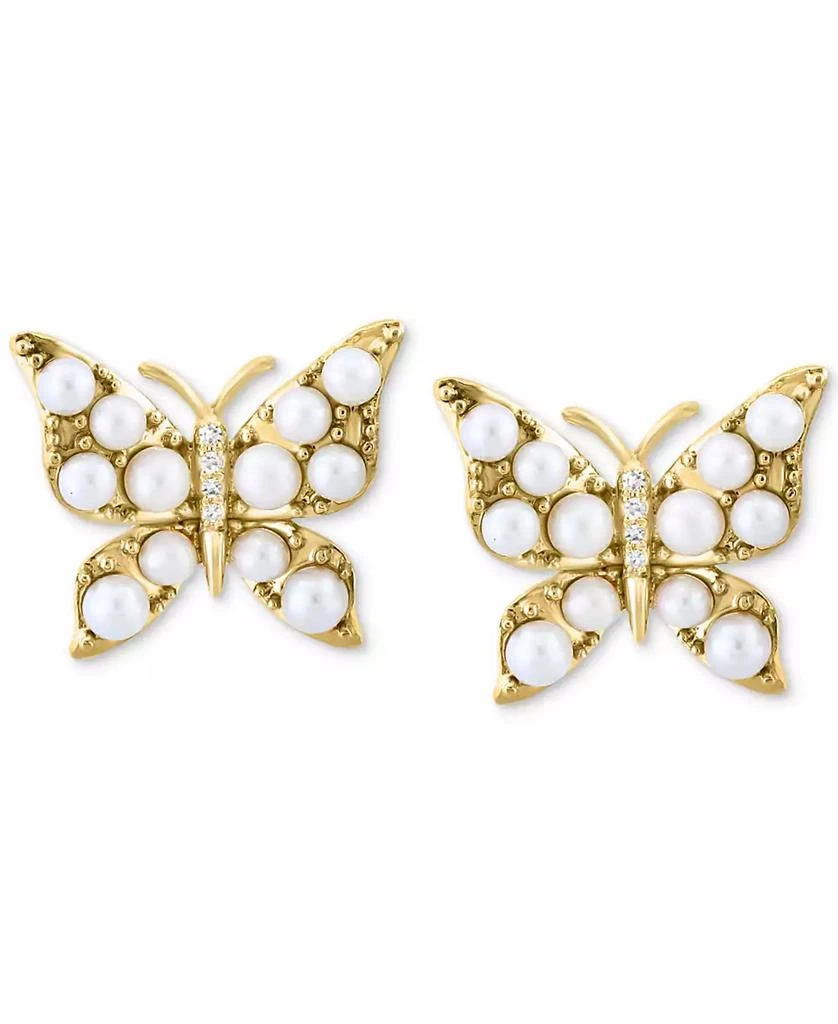 Effy EFFY® Freshwater Pearl (2 - 2-1/2mm) 
Diamond Accent Butterfly Stud Earrings in 14k Gold 3