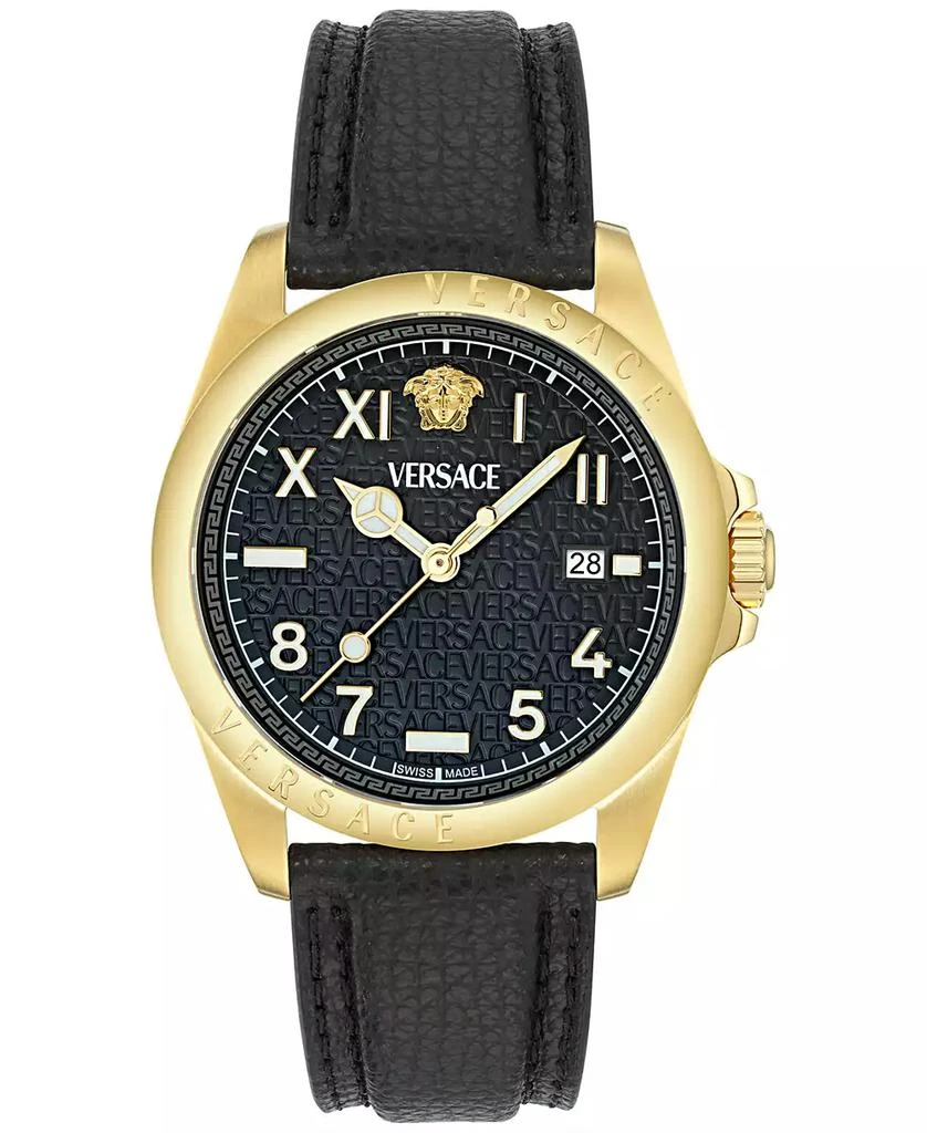 Versace Men's Swiss Black Leather Strap Watch 41mm Men's Quartz