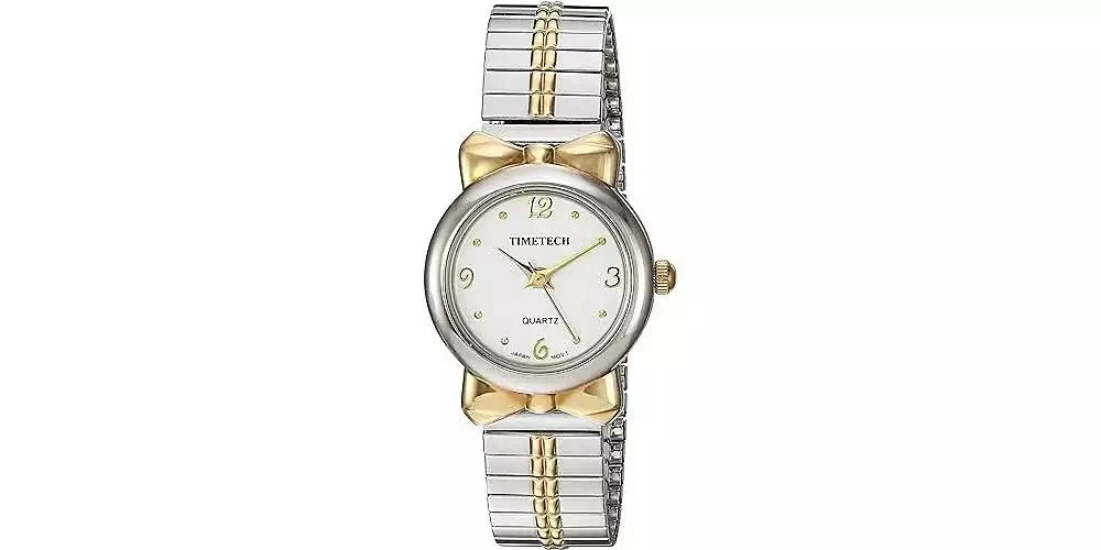 TIMETECH Women
s Steel Two Tone Watch with Expansion Stretch Bracelet