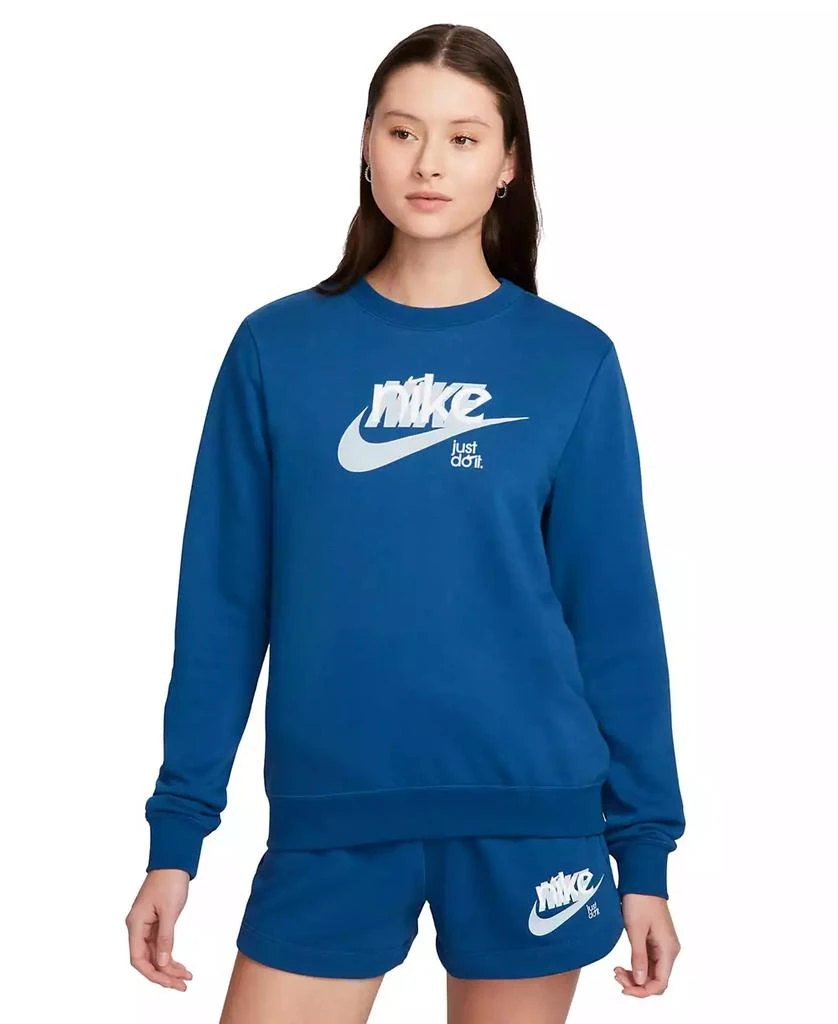 NIKE Women's Sportswear Club French Terry Graphic Crewneck Fleece Sweatshirt 1