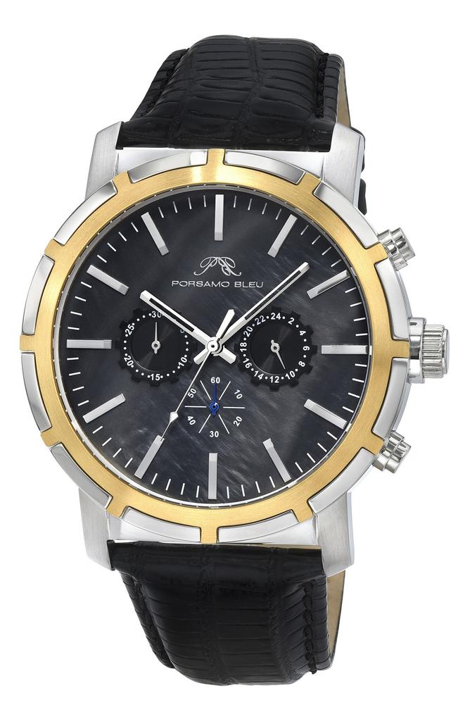 Porsamo Bleu NYC Chronograph Embossed Leather Strap Watch, 47mm