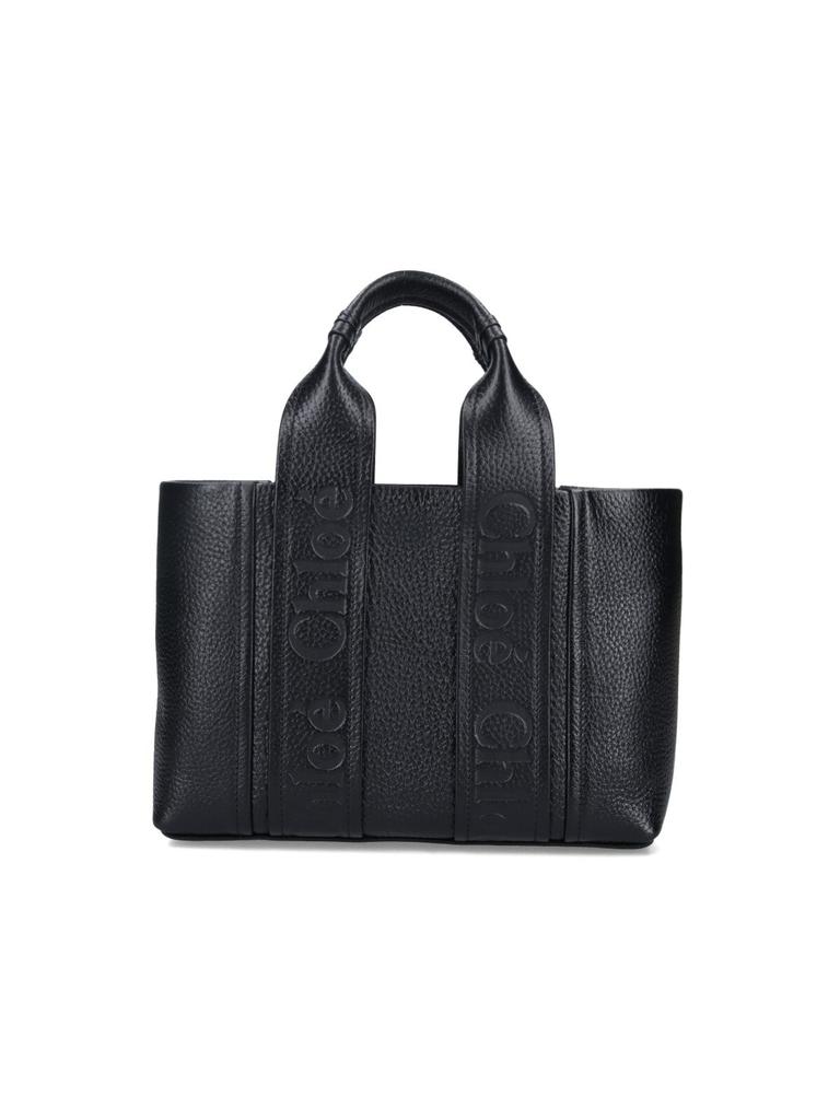 トートバッグ CHLOE TWO-TONE RUBBER AND LEATHER SMALL WOODY SHOPPING BAG Chloé TWO-TONE RUBBER AND LEATHER SMALL WOODY SHOPPING BAG