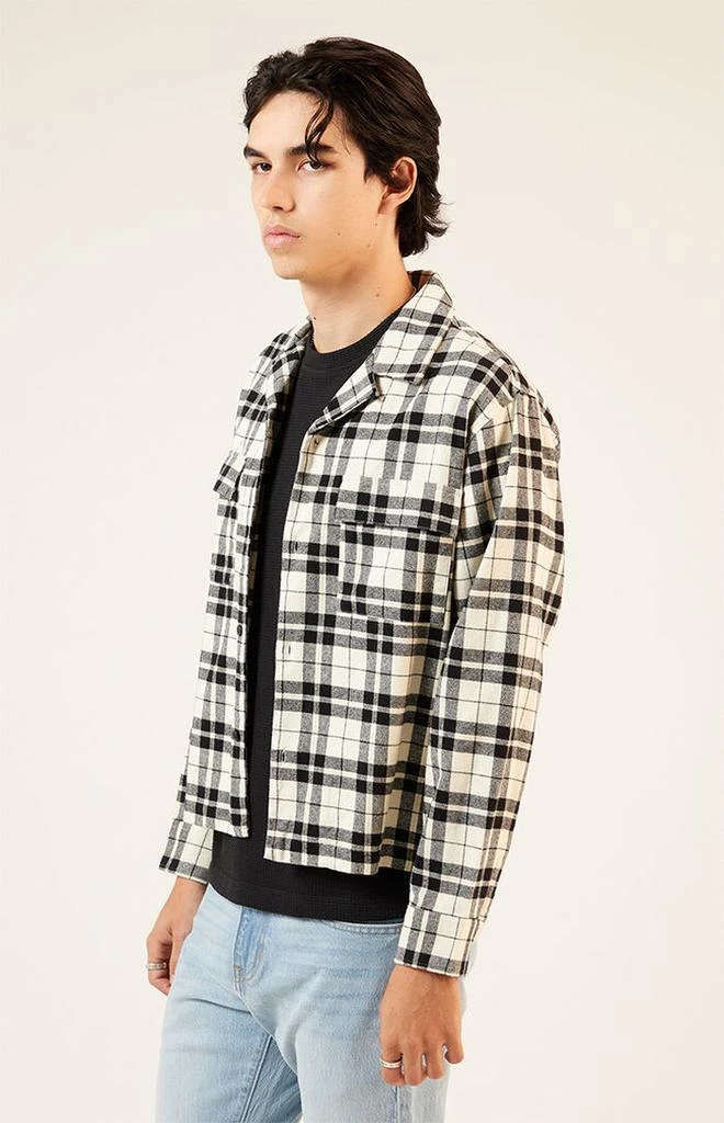 PacSun Black & White Washed Cropped Camp Flannel Shirt 2