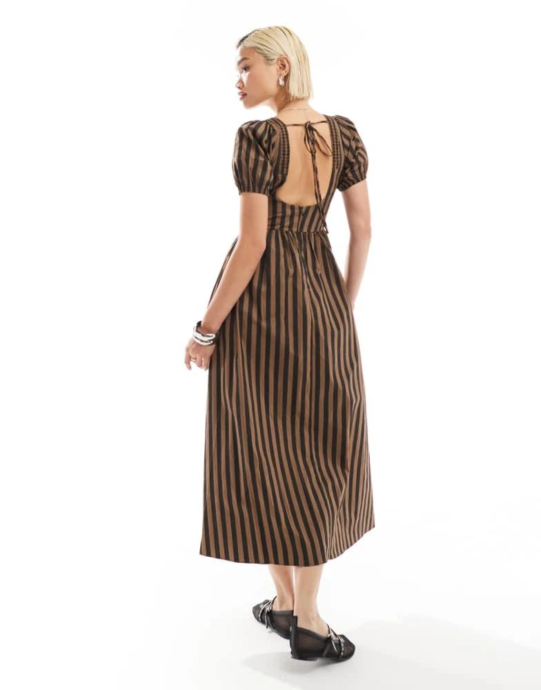 Glamorous Glamorous v neck puff sleeve romantic maxi dress in chocolate black stripe 2