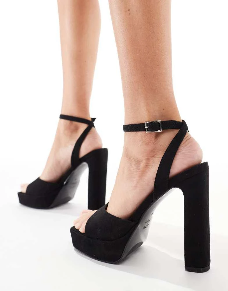 ASOS ASOS DESIGN Naples platform barely there block heeled sandals in black suedette 4